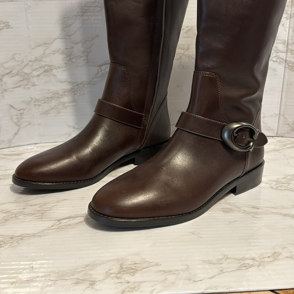 Coach ladies dark chocolate brown tall Brynn Riding leather Boots size 10 B - Picture 2 of 13